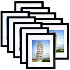 lot 8683 image: SESEAT 8x10 Picture Frame Set of 10, Display Pictures 5x7 with Mat or 8x10 Prints without Mat, Wall Mounting or Tabletop,Black