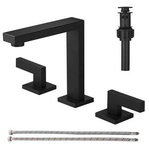 lot 8684 image: RUMOSE 8 inch Widespread Matte Black Bathroom Faucets for Sink 3 Hole Stainless Steel 2 Handle Lavatory Square Faucet Modern RV Bathroom Faucets with Pop Up Drain Vanity Faucet Deck Mounted