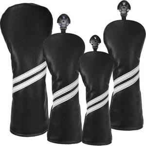 lot 8686 image: Golf Club Head Covers - 4Pcs Golf Accessories Club Covers Set for Woods and Driver Fairway Hybrids with Interchangeable Tags - Black
