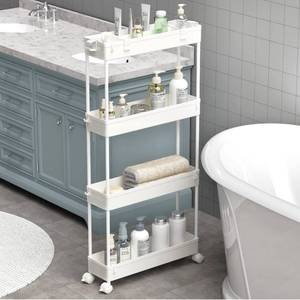 lot 8687 image: SPACELEAD Slim Storage Cart 4 Tier,Bathroom Organizer Rolling Utility, Mobile Shelving Unit Slide Out for Office, Kitchen, Laundry Room & Narrow Places,White
