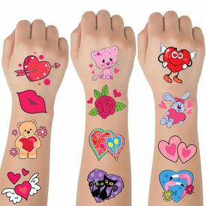 lot 8694 image: ArtCreativity 144 Individual Valentines Tattoos for Kids - 2 Inch Non-Toxic Pre-Cut Cute Valentines Tattoos - Heart Love Stickers Design - Valentine Party Favors for Kids Classroom