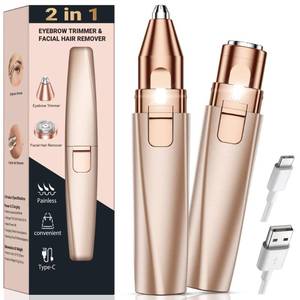 lot 8700 image: Eyebrow Trimmer Facial Hair Removal for Women 2 in 1 Rechargeable Face Shaver and Eyebrow Razor - Painless Electric Hair Remover Device for Peach Fuzz Fine Hairs Upper Lip Chin