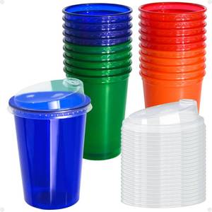 lot 8708 image: EcoDispose 12 oz Kids Cups, Spill Proof Reusable Cups, BPA-Free, 4 Colours Assorted Perfect for Party( 20 Count)
