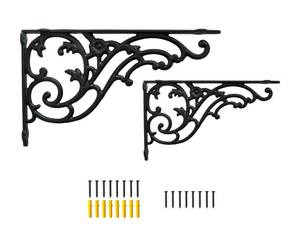 lot 8710 image: 15.8x9.5 Decorative Shelf Brackets,2 Pack Cast Iron Shelf Supply,16 Inch Large Antique Black Corbesl,Screws Anchors Included