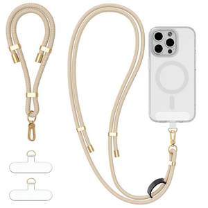 lot 8728 image: Lucforeen 4-IN-1 Phone Lanyard  Wrist Strap Kit with 2 Pack Tabs, Universal Adjustable Phone Strap Crossbody, Anti-Theft Neck Lanyard for iPhone 17 Pro Max and Most Smartphones, Beige