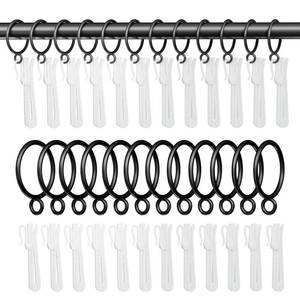 lot 8733 image: GASRONS 1.25 Inch Curtain Rings with Hooks, 24 Pack Black Metal Drapery Rings with Pins Fits Up to 1 Inch Curtain Rods