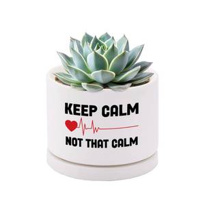 lot 8739 image: Keep Calm Not That Calm Nurse Gifts Ceramic Succulent Plant Pot Round Doctor EMT Nursing Student Cardiologist Home Office Decor Plant Lover 3.5 Inch White (No Plants) (with Ceramic Tray)