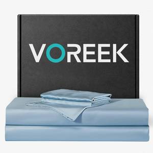 lot 8742 image: Silver Infused Bed Sheets - 20% Silk Blend Ultra-Soft Temperature-Regulating Fabric with Self-Cleaning That Stays Fresh 3X Longer for Hygienic Sleep Light Blue, King