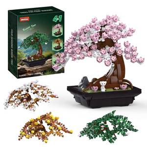 lot 8745 image: IKKOSYA 4 in 1 Flowers Cherry Blossom Bonsai Building Set, 900Pcs Four Seasons Bonsai Tree Building Kit, Artificial Bonsai Tree DIY Plants for Home Office Decor, Creative Gifts for Adults Kids Girls