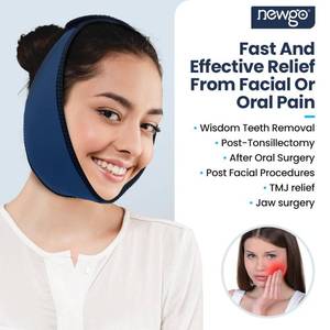 lot 8750 image: NEWGO Wisdom Teeth Ice Pack Head Wrap Jaw Ice Wrap for Face Oral Surgery Pain Relief, Face Ice Pack with 2 HotCold Packs for Facial, Chin, Jaw - Dark Blue