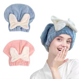 lot 8754 image: Jenmex 2Pcs Super Absorbent Microfiber Hair Towel Wraps for Women-Quick Drying Towel with Bow,Hair Drying Caps for Curly&Wet Hair, Anti-Frizz Turbans,Perfect for Hair Plopping (Blue & Pink)