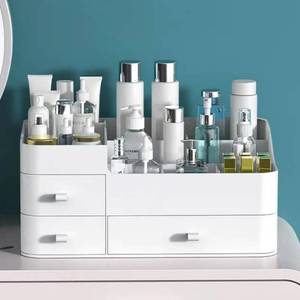 lot 8769 image: MIUOPUR White Makeup Organizer for Vanity, with 3 Drawers, Large Capacity, Ideal for Make up, Cosmetic, Skin care, Suitable for Bathroom Counter, Dressers, Desk
