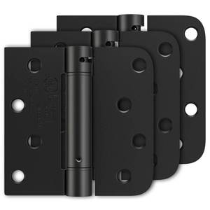 lot 8780 image: Luxbaro 3 Pack Self Closing Door Hinges 4 Inch, Matte Black Spring Loaded Hinges with Square & 58 Radius Corners, Adjustable Tension for Garage, Front Door, for Left and Right Hand Door, UL Listed