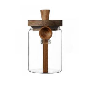 lot 8784 image: ANSQU Glass Jar with Wooden Lid and Spoon, 20.3oz Food Storage Containers Coffee Jar Coffee Grounds Container, Glass Food Storage Canister (1 Pack) NO SPOON