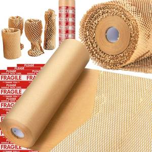 lot 8786 image: Honeycomb Packing Paper, MINHAO 15x230 Eco Friendly Packing Paper for Moving Recyclable Honeycomb Paper Moving Supplies Bubble Paper Wrapping Protective Roll, With 36 Fragile Sticker Labels