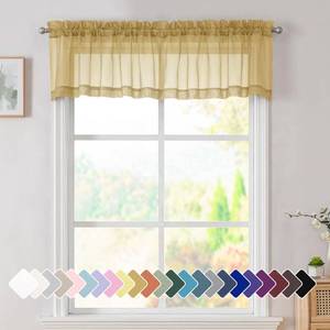 lot 8794 image: Simplebrand Gold Sheer Valances 14 Inches Long for Living Room Pocket 2 Panel Light Filtering Sheer Translucent Valence Toppers for Window Kitchen Bathroom Bedroom Ivory 42x14 Inch Length