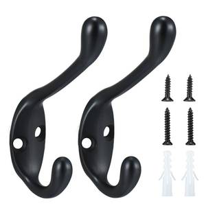 lot 8798 image: Jukzi Coat Hooks 5 Pack-Heavy Duty Wall Mounted Matte Black Door Hooks Double Prong Hooks for Hanging ClothesTowelsKey-Suitable for BedroomBathroomEntryway and Replaced