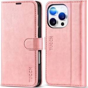 lot 8816 image: TUCCH Wallet Case for iPhone 16 Pro, TPU Shockproof Inner Shell PU Leather RFID Blocking 4 Credit Card Holder Magnetic Kickstand Flip Cover Compatible with iPhone 16 Pro 5G, Rose Gold