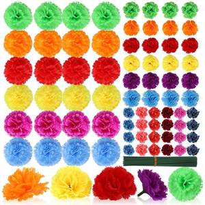 lot 8827 image: Daifunli 72 Pcs Artifical Marigold Flower Heads Bulk, Silk Marigold with Stems, Mexican Flowers Multicolor DIY Garland Craft Supplies Mexican Fiesta Day of The Dead Party Home Decor (Bright Color)