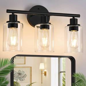 lot 8830 image: Zarbitta 3-Light Bathroom Light Fixtures, 17.23 Black Modern Vanity Lights with Clear Glass Shade, Bathroom Wall Lamp for Mirror Kitchen Living Room Hallway Cabinet Porch