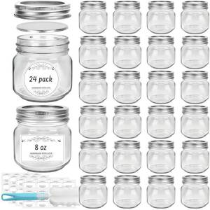 lot 8834 image: Waymind 8 oz Glass Mason Jars, 24 Pack Regular Mouth Glass Canning Jars with Silver Aluminum Lids and Bands, Airtight Jam Jars for Food Storage, Pickling, Fermenting, Honey, Jelly, DIY Candles Decor