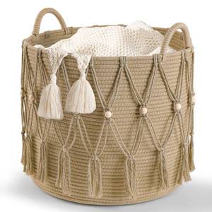 lot 8838 image: Blanket Basket for Living Room Decor Storage Basket for Toy Organizer Boho Decor Baskets for Modern Farmhouse Decor Small Laundry Basket for Bedroom and Laundry Room Organization,Beige
