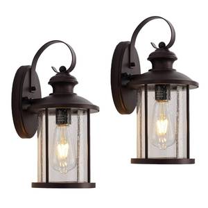 lot 8846 image: MICSIU 2 Pack 13.75 Oil Rubbed Bronze Outdoor Wall Light Fixtures, 100W Max Exterior Porch Sconce with Clear Seedy Glass, Dimmable Anti-Rust Wall Mount Lighting for House, Garage, Front Door