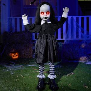 lot 8849 image: JOYIN Scary Halloween Decorations Outdoor, 34 Black Zombie Girl Ghost Animatronics Decor with Sound Activated Sensor Glowing LED Eyes for Garden Lawn Yard Haunted House Terror Home Party Supplies