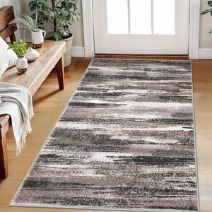 lot 8856 image: Lansny Modern Abstract Small Area Rug Indoor, Dark Light Brown White 3x5 Washable Rug Non-Slip Soft Entryway Rug Kitchen Mats Thin Print Faux Wool Floor Carpet Throw Rugs for Entrance Bedroom