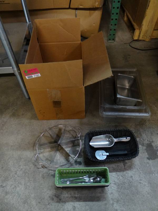 lot 7165 image: Stainless and Plastic Prep Pans and Utensils
