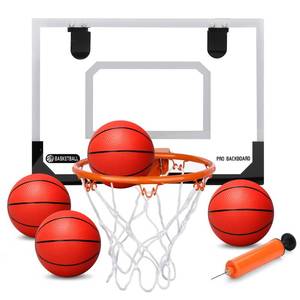 lot 8867 image: Larger 17 x 12 Indoor Basketball Hoop With 9 Large Dunk Rim for Kids Adults, Over The Door Hoop 4 Balls, Wall Mount Hoops for Yard Outdoor Shatterproof Backboard- Stocking Stuffer Gift for Boy Teen