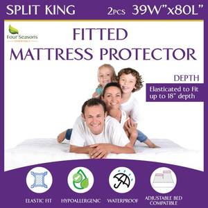 lot 8868 image: Split King Waterproof Mattress Protector (2pcs 39x80) - Fitted Sheet Mattress Cover with Deep Pockets - Hypoallergenic, Breathable, Water Proof, Noiseless, Vinyl Free