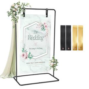 lot 8870 image: ParseBio Wedding Sign Holder, 68x31x 20 Adjustable Black Welcome Sign Stand with Leather Sign Hanging Straps, Sign Rack,Heavy Duty Easel for Valentines Day, Wedding Seating Chart Stand