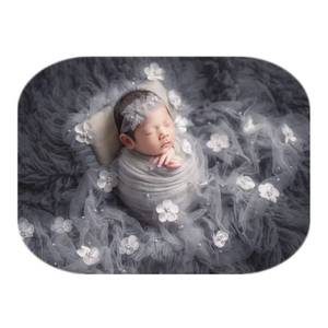 lot 8875 image: Coberllus Newborn Photography Props Boys Girls Wrap Blanket Baby Photo Shoot Floral Pearl Decorative Mesh Rug Layer Basket Filler (Light Gray)