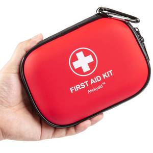 lot 8876 image: Mini First Aid Kit - 120 Piece Small Waterproof Hard Shell Medical Kit for Car, Home, Office, Travel, Camping, Sports, Outdoor, School - Emergency First Aid Supplies and Survival Kit (Red)