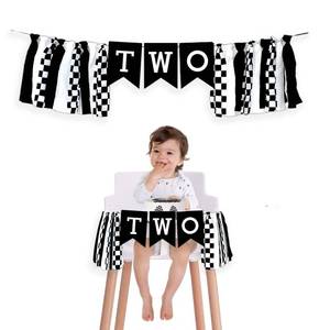 lot 8879 image: Two Fast High Chair Banner, Checkered 2nd Highchair Banner, Race Car Birthday Party Decorations, 2 Fast 2 Curious Birthday Supplies, Black and White Racing Photo Prop Banner