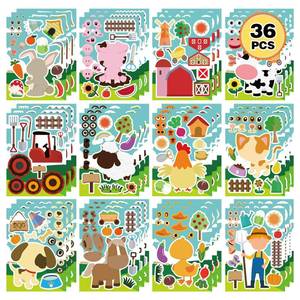 lot 8881 image: 36 PCS Farm Animal Stickers Sheets, Make-a-face Sticker, Make Your Own Stickers for Kids Farm Themed Party Favors Supplies Craft Birthday Gift for Girls Boys