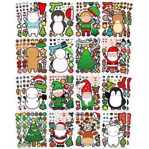 lot 8885 image: 32 Sheets Christmas Make-a-face Stickers for Kids, Make Your Own Christma Stickers DIY Mix and Match Christma Character Santa Snowman Reindeer Christmas Crafts Activities Games Party Favors Supplies