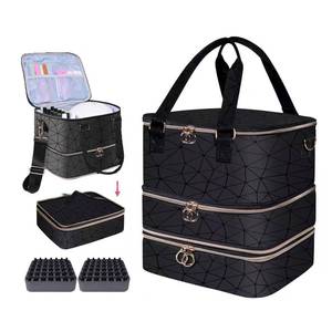lot 8887 image: Nail Polish Organizer Case,3 Layer Nail Polish Organizer Bag Holds 84 Bottles (15ml0.5 fl.oz) Nail Supplies Organizer,Nail Bag PU Leather Nail Carrying Nail Kit Supplies Organizer Case (Black) USED STAINS ON THE INSIDE