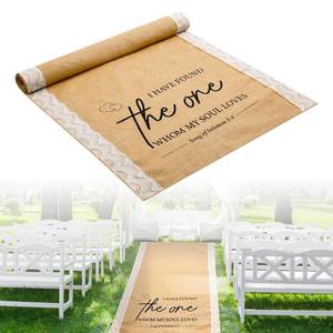 lot 8889 image: Tondiamo 3.33 ft x 15 ft Wedding Aisle Runner Outdoor Natural Burlap for Wedding Ceremony Wide Rustic Jute Carpet Rug with Lace Black Printing Outdoor Beach Ceremony Decorations for Garden Lawn Church