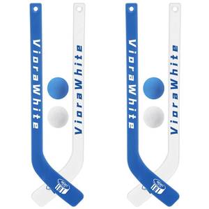 lot 8894 image: VioraWhite 8 Pcs Mini Knee Hockey Stick and Ball Set Knee Hockey Set Includes 4 Mini Sticks and 4 Foam Balls for Sports Winter Indoor Floor(White Blue)