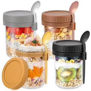 lot 8905 image: DRKIO 3 Pack Overnight Oats Containers with Lids and Spoons 16 Oz Glass Mason Jars for Overnight Oats Jars Leak Proof Oatmeal Container Great for Cereal Fruit Vegetable Milk Salad Yogurt Meal Prep