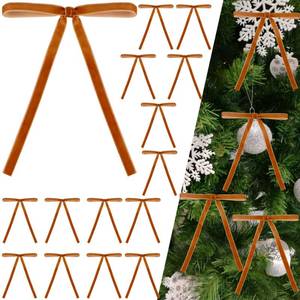 lot 8915 image: Dulinkas 24Pcs Velvet Ribbon Bows for Christmas Tree - Vintage Decor, Door Garland, Wreath Decorations, Home & Wedding Decoration - Clear Twist Tie, 5x7 Inch, 38 Width Camel