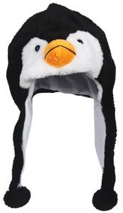 lot 8929 image: Timiot Cute Plush Animal Character Winter Hat Fun Ski Cap with Detailed Animal Face Long Ear Straps with Pom Pom Ends (Penguin)