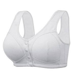lot 8932 image: Ribbed Bras for Women Front Closure No Underwire Comfort Senior Wireless Snap Closing Bra White 36B