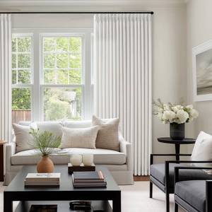 lot 8942 image: 100 Inch Light Filtering Curtains for Sliding Glass Doors 2 Panels Set Pinch Pleated for Track System Farmhouse Boho Beige White Linen Curtain Privacy Semi Sheer Viral Window Drapes for Dining Room