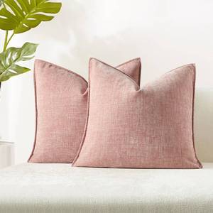 lot 8946 image: JUSPURBET Pink Decorative Pillow Covers 24x24 Set of 2 Throw Pillow Covers for Couch Sofa Bed Cozy Chenille Cushion Covers Cases with Hidden Zipper for Living Room Home Decor