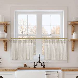 lot 8947 image: Lino Rosa Kitchen Curtains Sets for Windows,18 Inch Farmhouse Boho Short Curtain 2 Pack