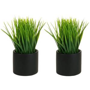 lot 8968 image: MyGift Tabletop Artificial Grass Plants Decorative Faux Greenery Plant Potted in Modern Cylindrical Black Cement Pots, Set of 2