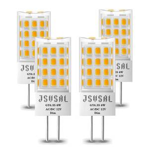lot 8970 image: JSVSAL GY6.35G6.35 LED Bulb Dimmable, T4 JC Type Bi-pin Base,ACDC 12V Warm White 2700K,6W Equivalent to 50-65W G6.35GY6.35 HalogenXenonIncandescent Replacement Bulb,4-Pack